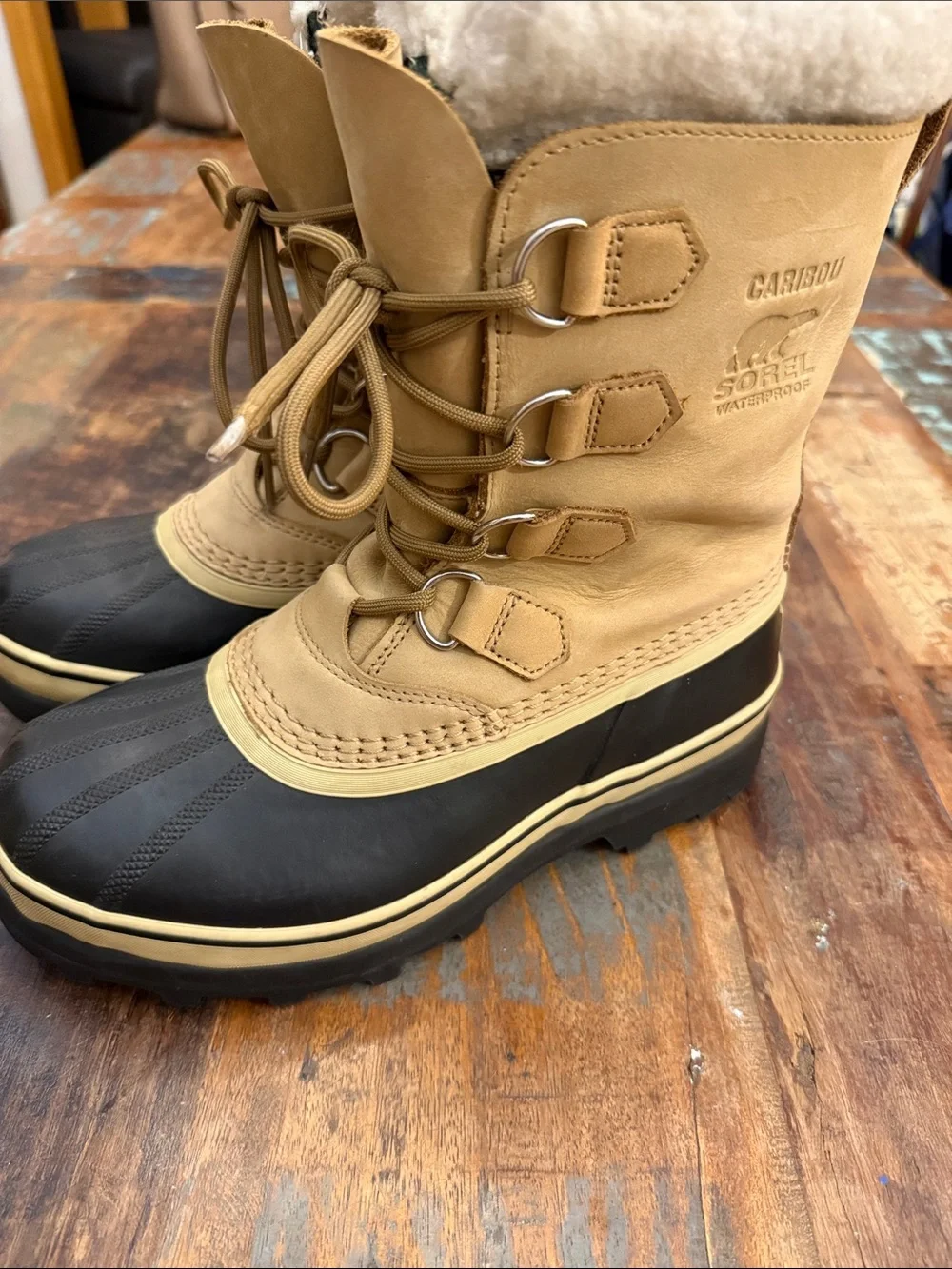 Sorel Tan and Black Caribou Waterproof Men's Winter Boots